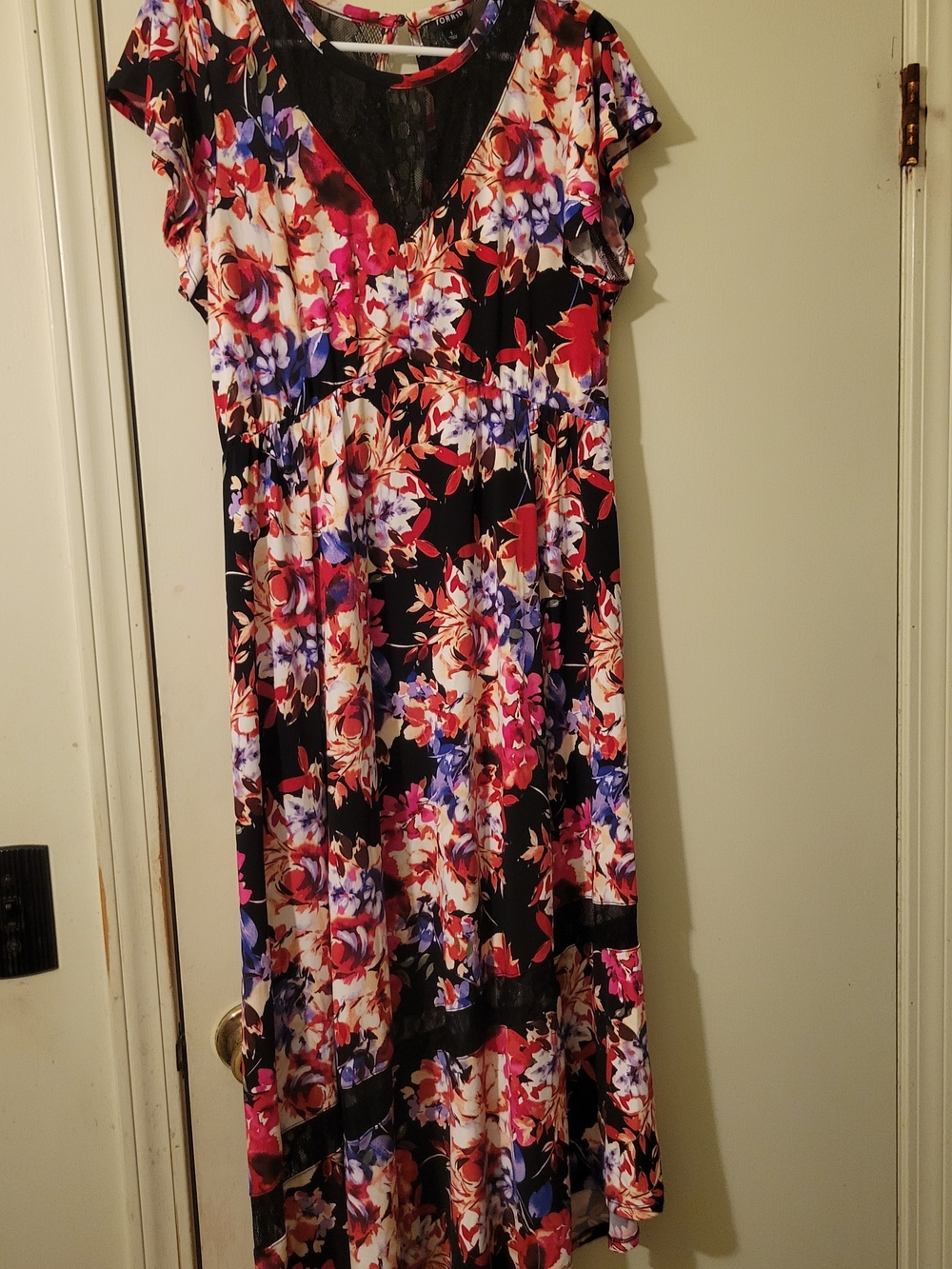 torrid Black Floral Midi Dress with Pink and Purple Accents